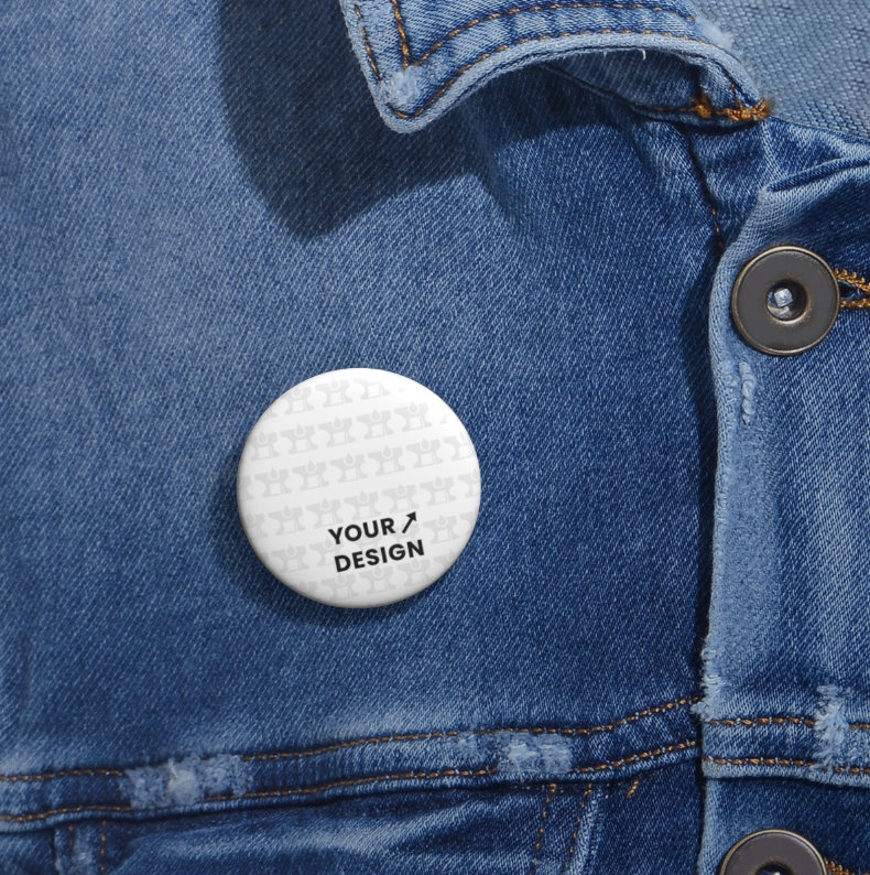 Custom printed button on a denim jacket